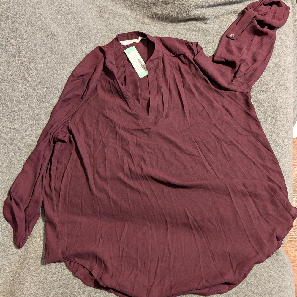 Lush Rich Wine V-Neck Blouse